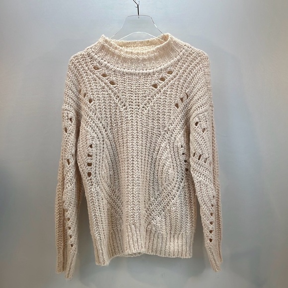 LOFT Pointelle Mock Neck Sweater Pastel Pink 481735 acrylic nylon alpaca Small - Picture 2 of 10